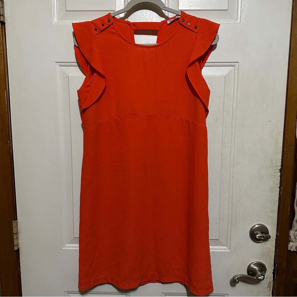 Christy & Co. Mini Dress Women’s Medium Orange Ruffle Capped Sleeve‎